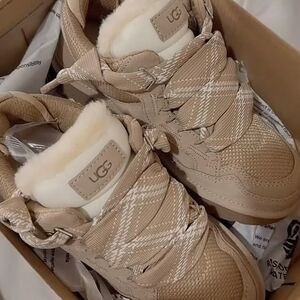 UGG Tan Sneakers with Plaid Accents